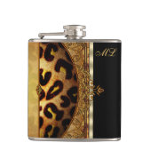 Elegant zwart en goud monogram luipaard heupfles (Voorkant)