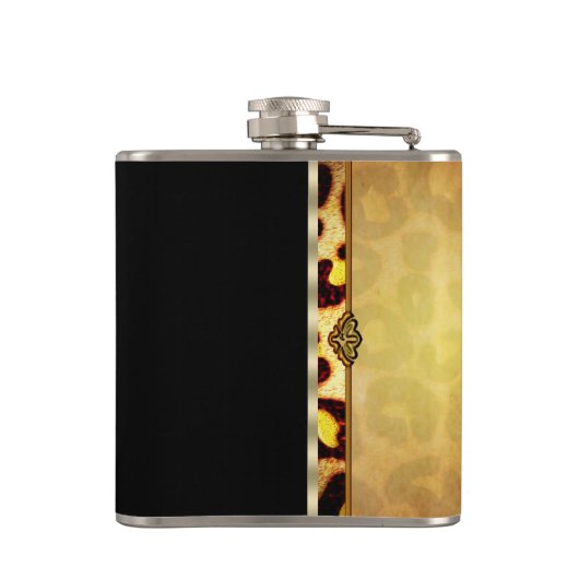 Elegant zwart en goud monogram luipaard heupfles (Achterkant)