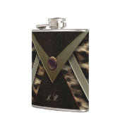 Elegant zwart en goud monogram luipaard heupfles (Links)