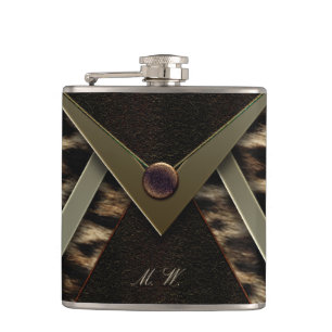 Elegant zwart en goud monogram luipaard heupfles