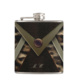 Elegant zwart en goud monogram luipaard heupfles
