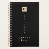 Elegant zwart en goud monogram niet gedateerd planner (Voorkant)