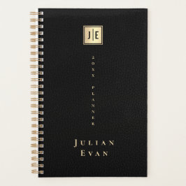 Elegant zwart en goud monogram niet gedateerd planner