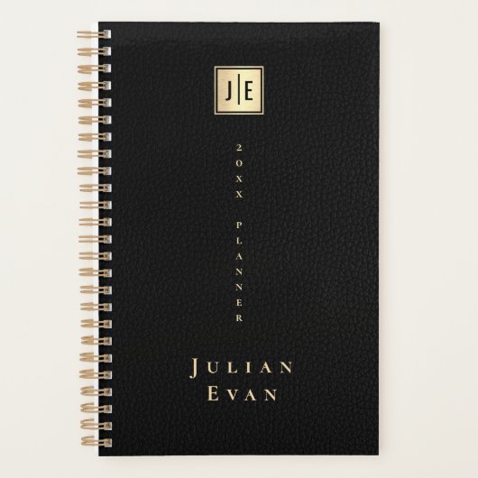 Elegant zwart en goud monogram niet gedateerd planner (Voorkant)