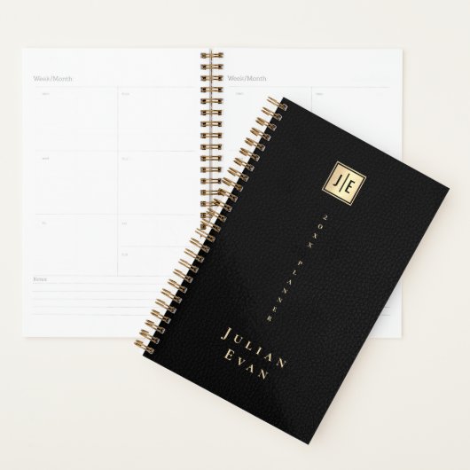 Elegant zwart en goud monogram niet gedateerd planner (Display)