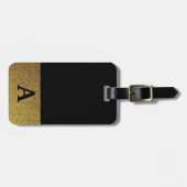 Elegant zwart en goud, monogrammen bagagelabel (Voorkant horizontaal)