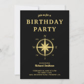 Elegant Zwart en Goud Nautisch Kompas Verjaardag Kaart (Voorkant)