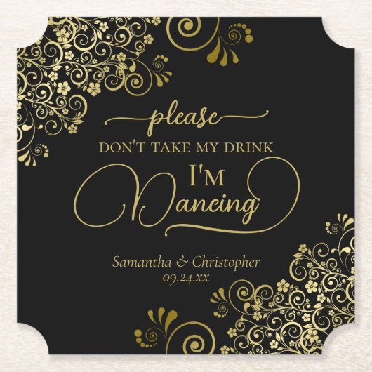 Elegant zwart en goud neem mijn Drink bruiloft nie Kartonnen Onderzetters (Voorkant)