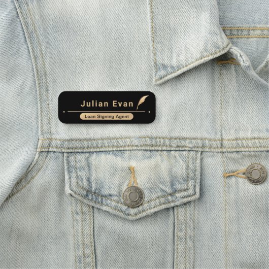 Elegant zwart en goud notaris openbare Quill icoon Naamplaatje (In situ)