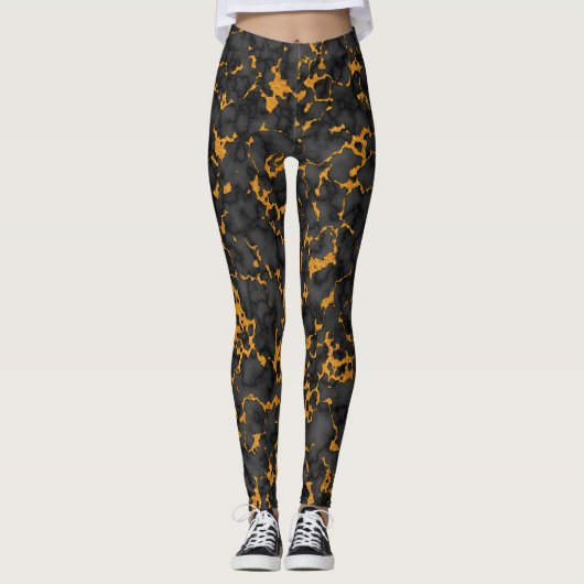 Elegant zwart en goud Onyx marmeren textuur ontwer Leggings (Voorkant)