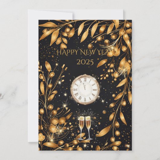 Elegant zwart en goud oud en nieuw-feest kaart (Voorkant)