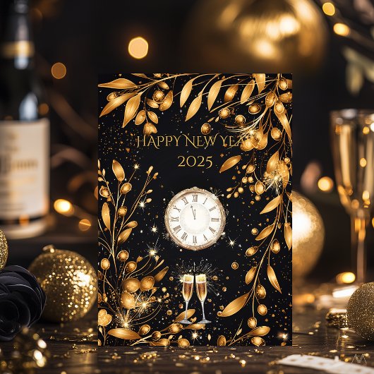 Elegant zwart en goud oud en nieuw-feest kaart