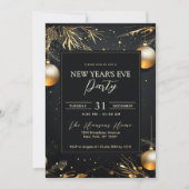 Elegant zwart en goud oudejaarsfeest kaart (Voorkant)