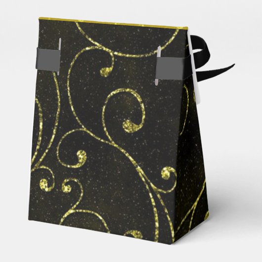 Elegant Zwart en Goud Patroon Favor Box Bedankdoosjes (Achterkant)