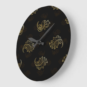 Elegant zwart en goud patroon met sierlijke grote klok