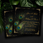 Elegant Zwart en Goud Peacock Bruiloft Kaart<br><div class="desc">Mooie zwart-witte glitter achtergrond met elegante smaragdgroene en gouden pauw veer bruiloft uitnodigingen. Deze elegante pauw bruiloft uitnodiging is gemakkelijk aangepast voor uw evenement. U kunt het afbeelding op de achtergrond aan de achterkant verwijderen als u uw eigen achtergrondkleur wilt kiezen,  zoals zwart.</div>