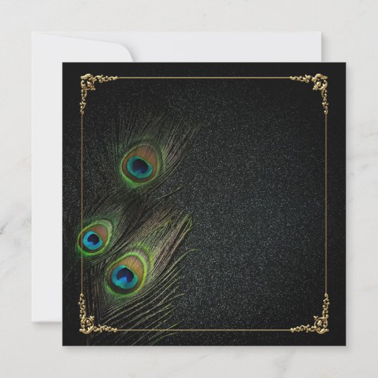 Elegant Zwart en Goud Peacock Bruiloft Kaart (Achterkant)