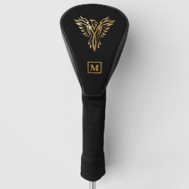 Elegant zwart en goud Phoenix Rising Monogram Golfheadcover