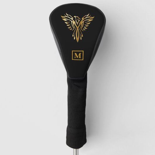 Elegant zwart en goud Phoenix Rising Monogram Golfheadcover (Voorkant)