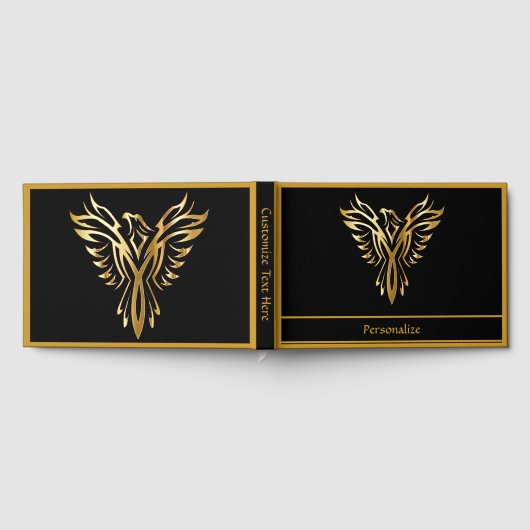 Elegant zwart en goud Phoenix Rising Symbool Gastenboek (Volledig)