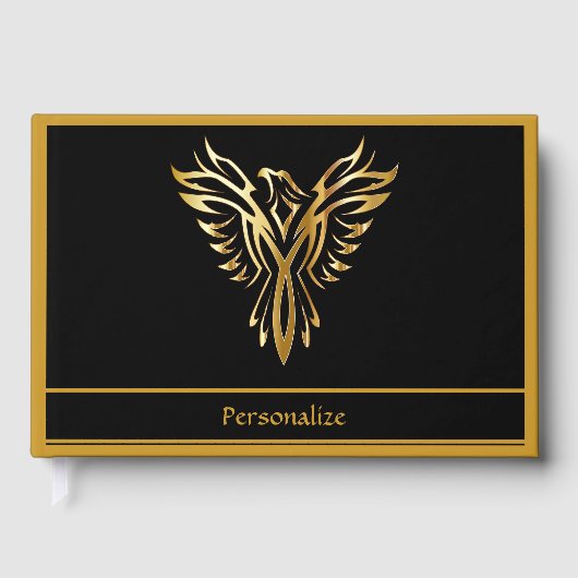 Elegant zwart en goud Phoenix Rising Symbool Gastenboek (Voorkant)