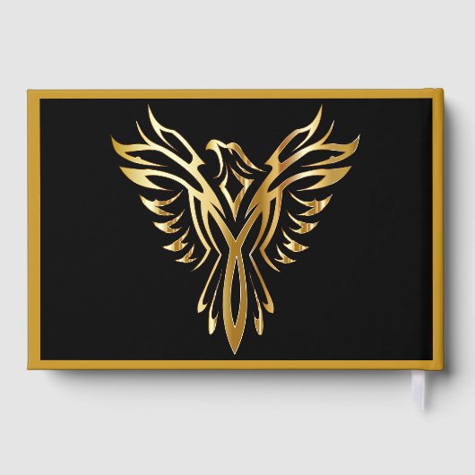 Elegant zwart en goud Phoenix Rising Symbool Gastenboek (Achterkant)
