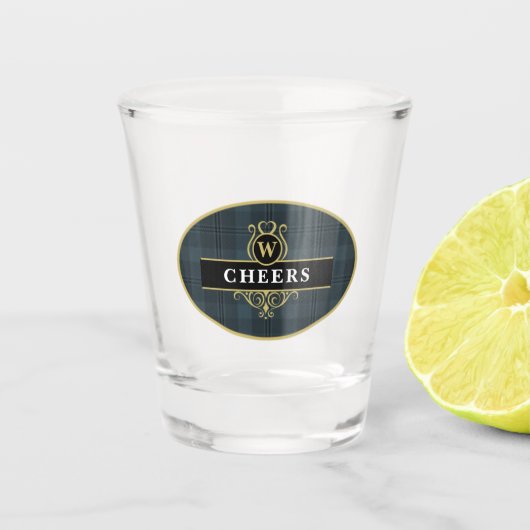 Elegant Zwart en Goud Plaid Gepersonaliseerd Shot Glas (Voorkant)