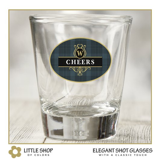 Elegant Zwart en Goud Plaid Gepersonaliseerd Shot Glas