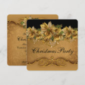 Elegant zwart en goud poinsettia kerstfeest kaart (Voorkant / Achterkant)