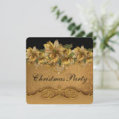 Elegant zwart en goud poinsettia kerstfeest kaart (Staand voorkant)