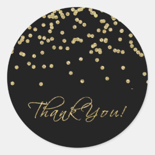 Elegant Zwart en Goud Polka-Stippen Bedankt! Ronde Sticker