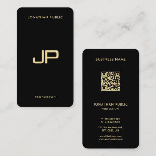 Elegant zwart en goud QR-code Luxe premium linnen Visitekaartje