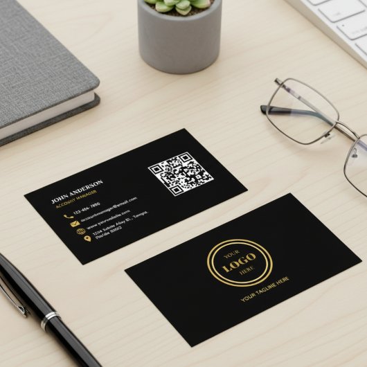 Elegant zwart en goud QR Code Modern Professional Visitekaartje