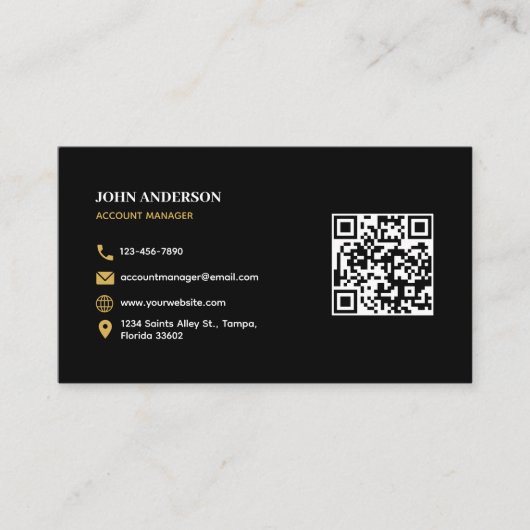 Elegant zwart en goud QR Code Modern Professional Visitekaartje (Voorkant)