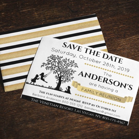 Elegant Zwart en Goud Save the Date Familiereünie Kaart