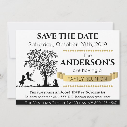 Elegant Zwart en Goud Save the Date Familiereünie Kaart (Voorkant)