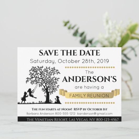 Elegant Zwart en Goud Save the Date Familiereünie Kaart (Staand voorkant)