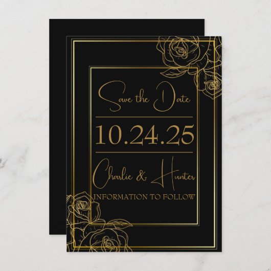 Elegant zwart en goud Save the Date Kaart (Voorkant / Achterkant)