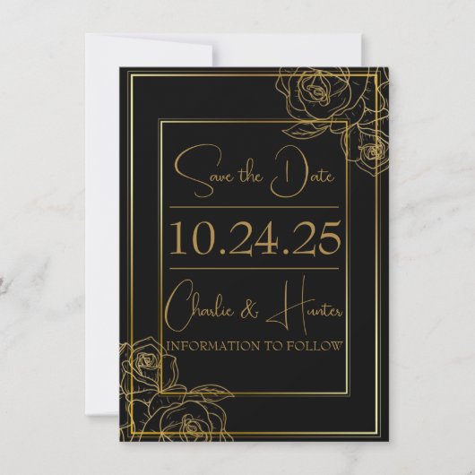 Elegant zwart en goud Save the Date Kaart (Voorkant)
