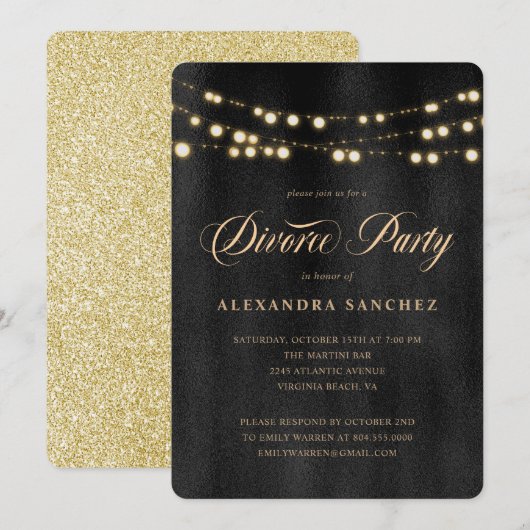 Elegant Zwart en Goud Scheidingsfeest Kaart (Voorkant / Achterkant)