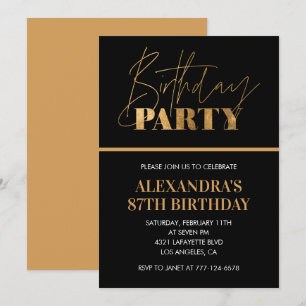 Elegant zwart en goud schrift 87ste verjaardagsfee kaart