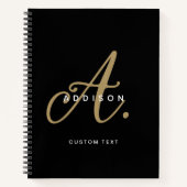 Elegant zwart en goud schrift monogram notitieboek (Voorkant)