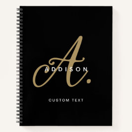 Elegant zwart en goud schrift monogram notitieboek