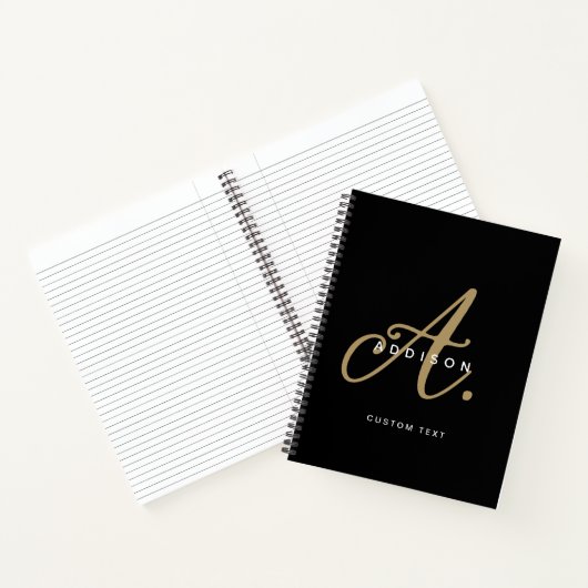 Elegant zwart en goud schrift monogram notitieboek (Binnen)