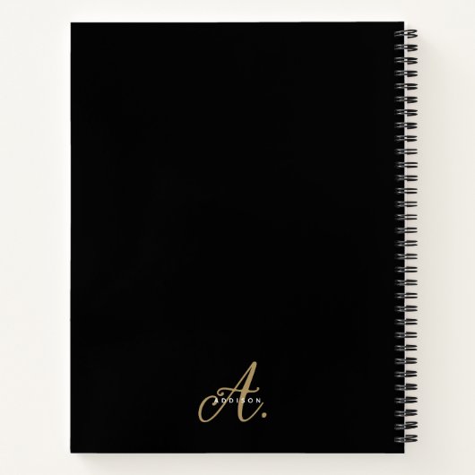 Elegant zwart en goud schrift monogram notitieboek (Achterkant)