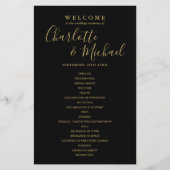 Elegant zwart en goud schrift trouwprogramma (Voorkant)