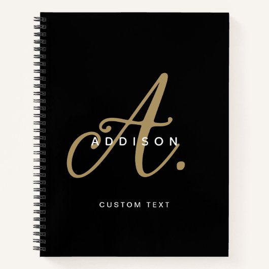 Elegant zwart en goud schrijfmonogram notitieboek (Voorkant)