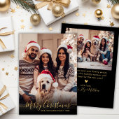 Elegant Zwart en Goud Script 2 Foto Kerstmis Feestdagenkaart