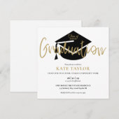 Elegant zwart en goud script afstudeerfeest kaart (Voorkant / Achterkant)