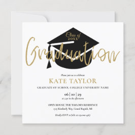 Elegant zwart en goud script afstudeerfeest kaart